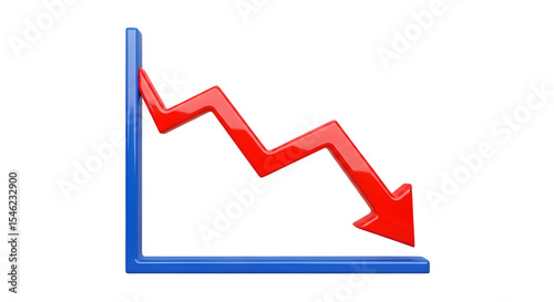 Declining graph 3d rendered isolated on transparent background
