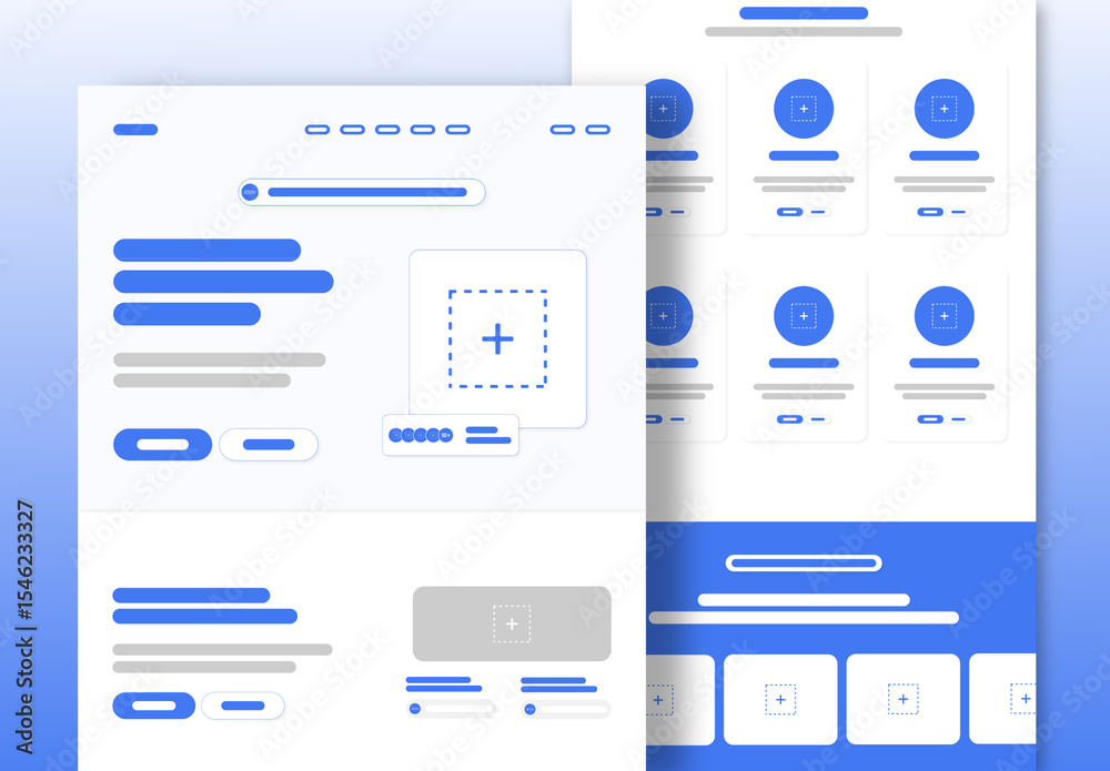 Clean UI Wireframe Layout For Modern Website Landing Page Stock ...