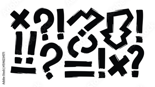Illustration of various punctuation marks including question marks exclamation points and other symbols painted black