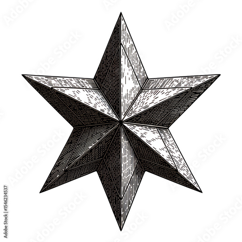 Silver Star, Transparent Background, Engraved Design Element