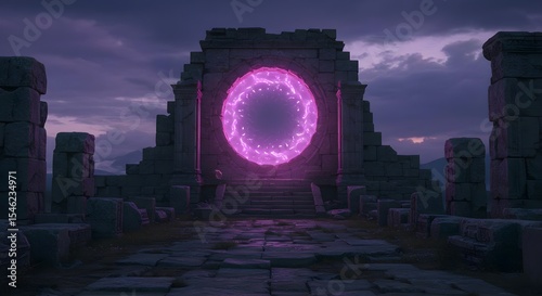 Ancient ruins, Portal, Purple, Ancient Ruins with Purple Portal