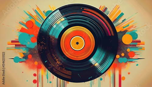 abstract digital illustration of retro vinyl record in retro colors artistic vintage graphic design perfect poster banner flyer modern design for events concerts music festivals leisure