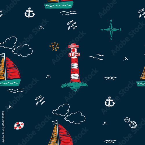 sea tower seamless pattern vector 02 