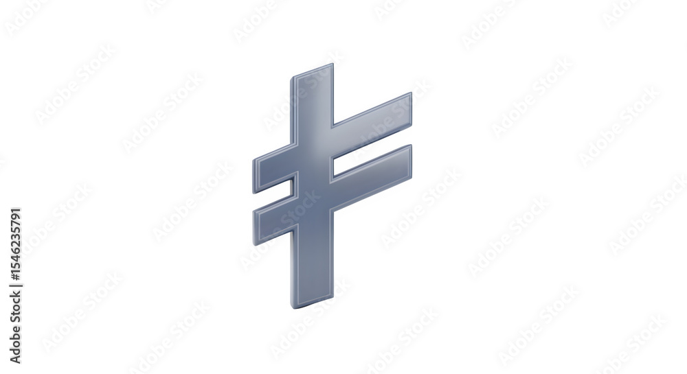 Fototapeta premium Silver stylized cross 3d rendered isolated on transparent background