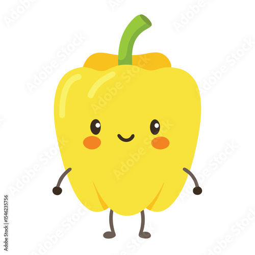 Cheerful Yellow Bell Pepper Cartoon Character with Face and Limbs Illustration