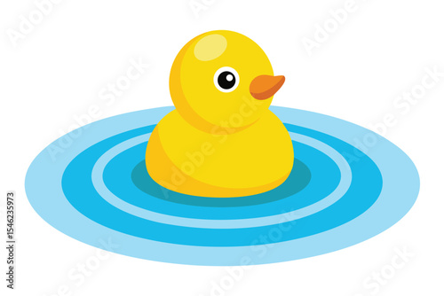 Classic Yellow Rubber Duck Bathtime Toy Floating on Rippled Blue Water