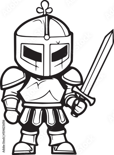 This bold "Knight with Sword" drawing depicts a stylized knight in full armor, holding a formidable sword. The character's strong stance and solid design convey courage and readiness for adventure, ma