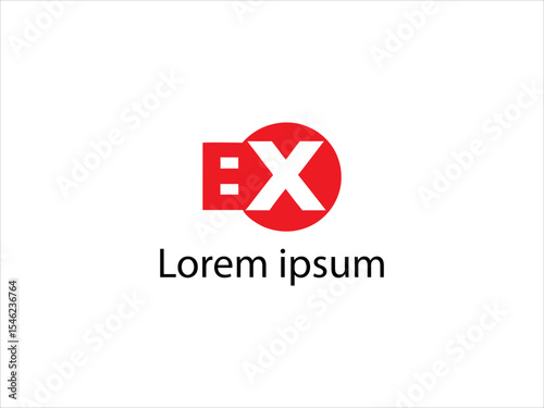 Red Circle White X Letter Logo Design with Square Element V E C T O R Lorem Ipsum letter X white letter