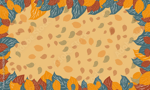 Autumn background with frame of leaves vector horizontal in bright colors