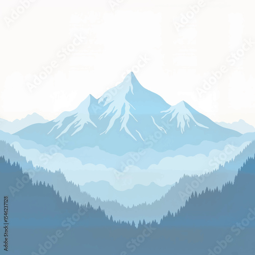 Misty mountain landscape with thick fog and serene atmosphere
