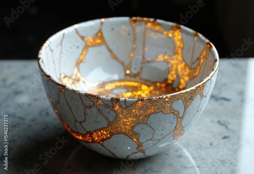 The beauty of ceramics repaired by gold inlay photo
