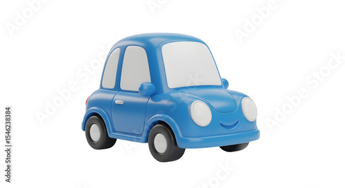 Cute blue cartoon car 3d rendered isolated on transparent background