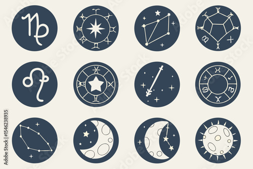 Zodiac signs and astrological symbols isolated on white background