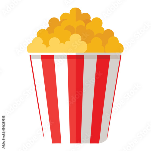 Delicious Popcorn in Striped Bucket Movie Night Snack, Flat Illustration