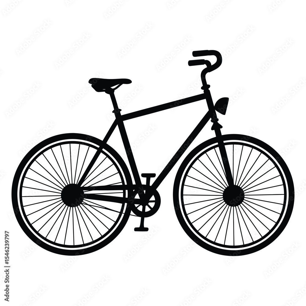 Fototapeta premium A black and white silhouette illustration of a bicycle against a white background