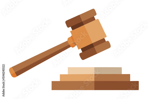 Gavel Illustration Wooden Judge Hammer and Sound Block Depiction on White
