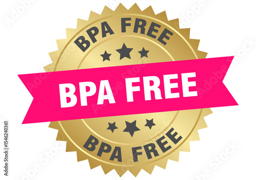 bpa free. bpa free round pink and gold label isolated on transparent background