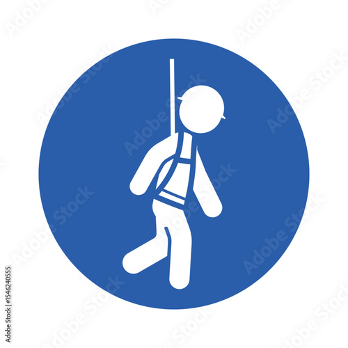 Isolated safety sign wearing rope and body harness, used for safety instructions in high-risk industrial areas