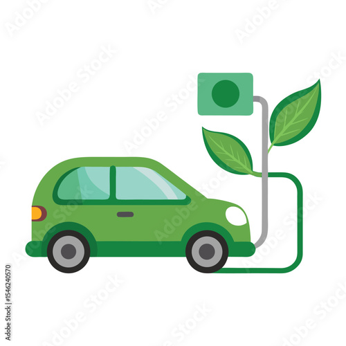 Green Electric Car Charging with Plant Connection EcoFriendly Vehicle Concept Illustration