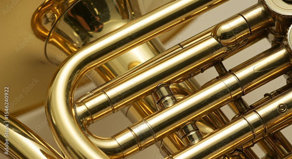 Naklejka premium Close-up of a Golden Euphonium: Intricate Details of a Brass Instrument
