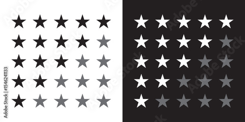 Five stars icon Vector. Customers rate the product with five stars flat icon. Star, rating star icons. Set of different ratings. Ideal for apps, websites, products, and services showcasing rankings.