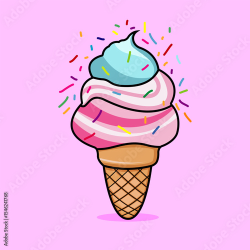 delicious ice cream illustration in kawaii style