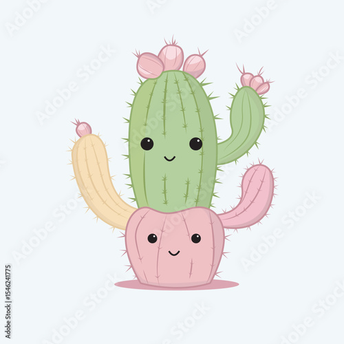 cartoon cactus illustration in kawaii style
