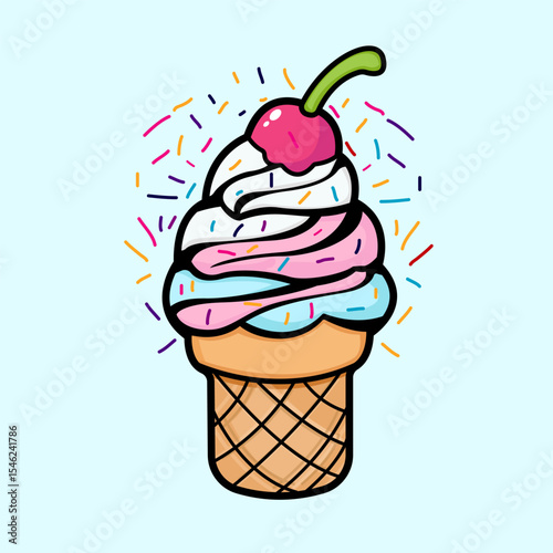 delicious ice cream illustration in kawaii style