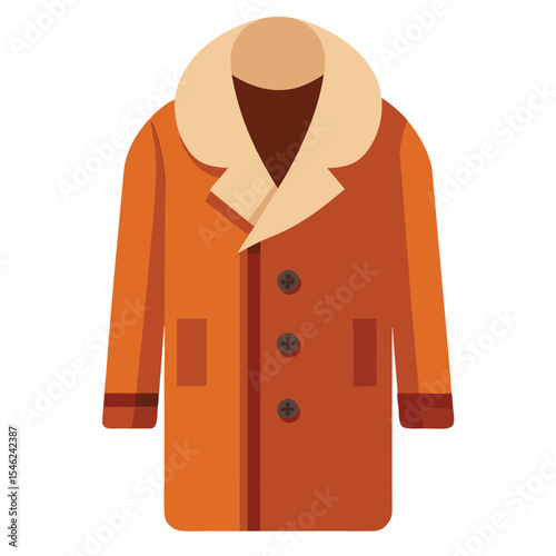 Isolated Flat Illustration of a Brown Overcoat with Plush Collar and Three Buttons