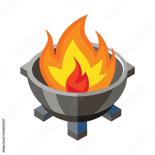 Isolated Fire Pit Icon Isometric View of a Flaming Bowl Illustration