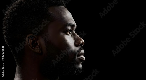 Black man, African american, Profile, Profile of a Young Black Man Against a Black Background