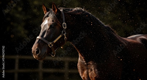 Horse, Dark horse, Brown horse, Majestic Dark Horse in Dust