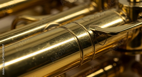 Close-up of a Gold Trombone's Valves: Intricate Details and Gleaming Brass