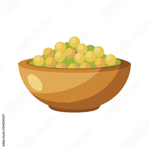 Flat and Minimal chickpea in wood bowl icon vector illustration isolated on white background