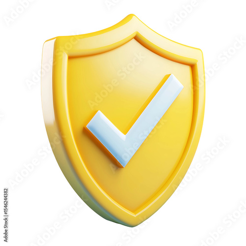 3D Of Yellow Shield Checkmark Icon on Transparent Background