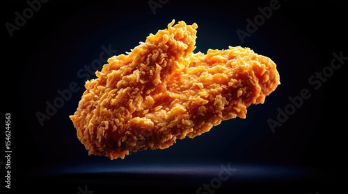Crispy fried chicken wing isolated on dark background, dramatic lighting food concept 