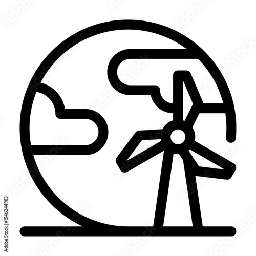 Icono de energía eólica con planeta. Energía renovable, protección del planeta. Molino de viento junto a un globo terráqueo. Ilustración vectorial