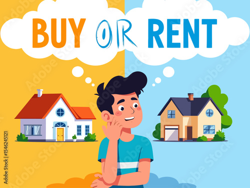 real estate concept. young man Buy or rent real estate