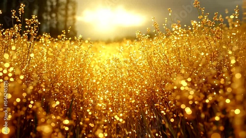 Golden Field at Sunset: Breathtaking Cinematic View of the Wheat Field in Gentle Breeze
