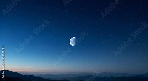 Night sky, Moon, Half moon, Half Moon Over Mountains at Night