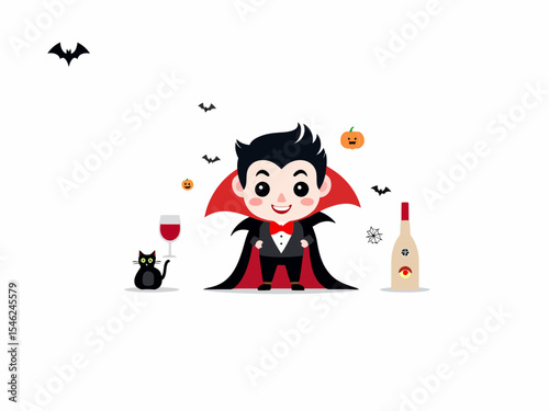 Happy Halloween Count Dracula icon set Bat, spider web, blood wine bottle glass, coffin, cat, pumpkin, red eye, candle holder 