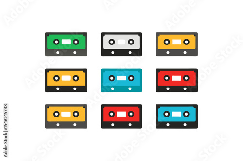 different cassette tape icon sets on white 