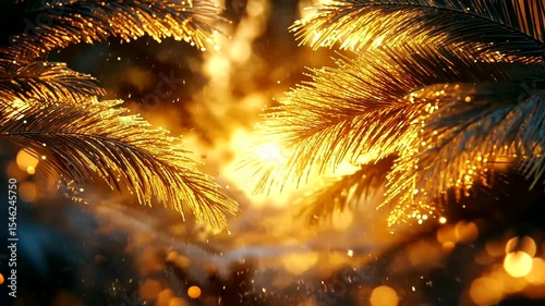 Golden hour radiance Light streams through leaves for warm sunny tropical vibe
