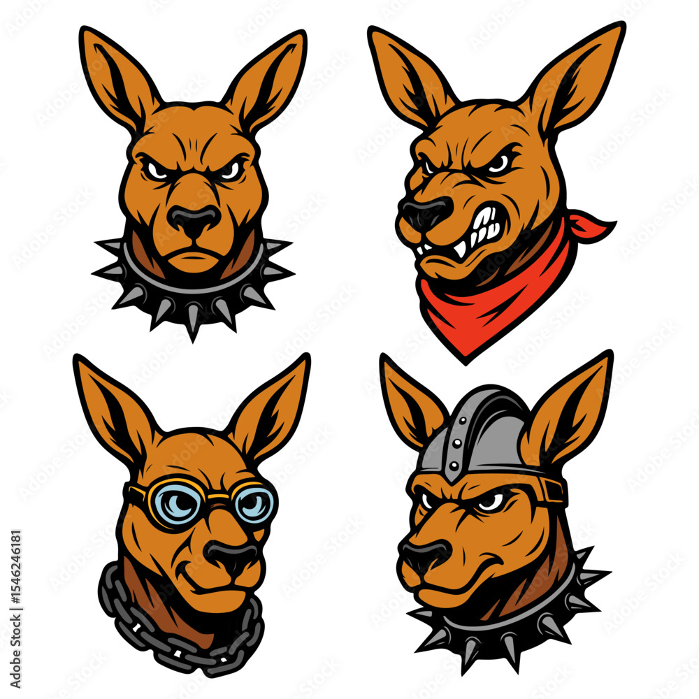 kangaroo mascot face collection,vector illustration