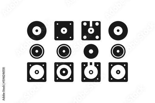 different dj turntable icon sets on white 