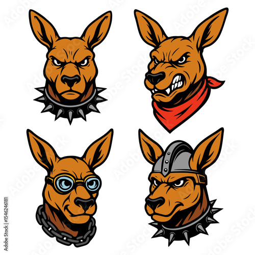 kangaroo mascot face collection,vector illustration