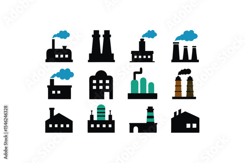 different factory pollution icon sets on white .svg