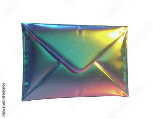Teal Envelope on Transparent, Holographic Design Element