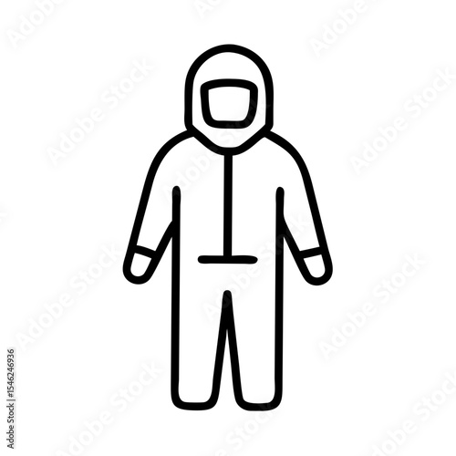 Line drawing of a person wearing a protective suit standing upright  