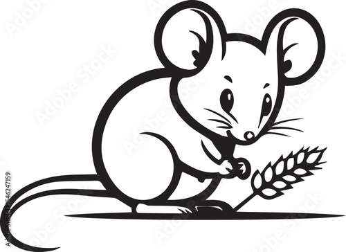 Whimsical Mouse with Wheat: A cute illustration of a cheerful mouse holding a stalk of wheat, symbolizing nature's simple bounty.